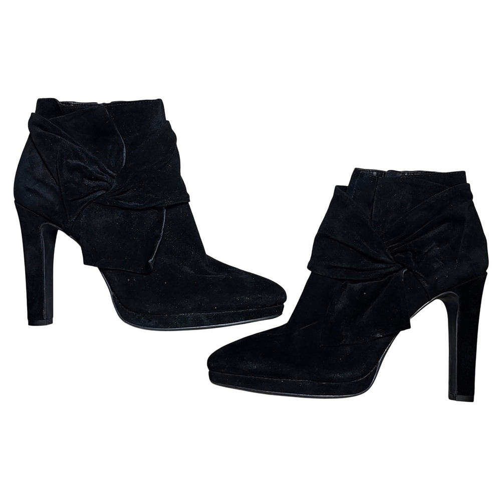 Gianni Bini Black Suede Platform Ankle Booties 9M Ruched High Heel Zip